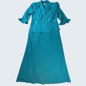 Plaza Collection Teal Dress Embroidered Jacket Set Size 6